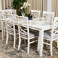 LUGANO HAMPTONS STYLE ACACIA 7 PIECE DINING SET DINING TABLE 180CM + 6 FABRIC SEAT DINING CHAIRS