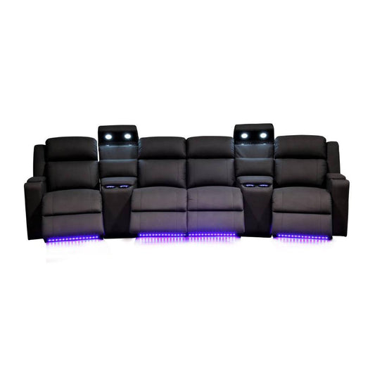 DORIA 4-SEATER 2 CONSOLES GENUINE LEATHER ELECTRIC RECLINER - MyChocolateWood