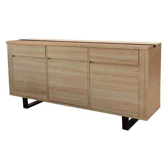AXWYN SOLID RUBBERWOOD BUFFET/SIDEBOARD 3 DRAWERS/3 DOORS NATURAL/BLACK LEGS - MyChocolateWood
