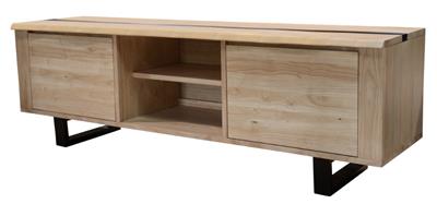 AXWYN  SOLID RUBBERWOOD 2 DOOR TELEVISION UNIT/ETU/ TELEVISION STAND NATURAL/BLACK LEGS