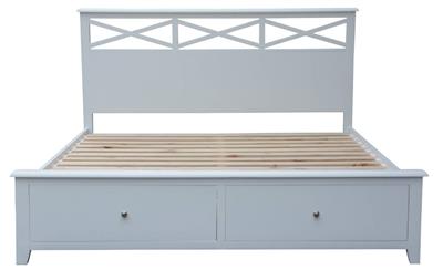 LUGANO HAMPTONS STYLE ACACIA DOUBLE BED WITH 2-DRAWER STORAGE WHITE