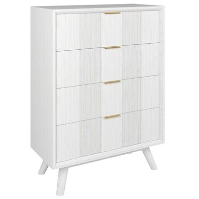 NOVAK SOLID ACACIA TALLBOY CHEST OF 4 DRAWERS WHITEWASHED
