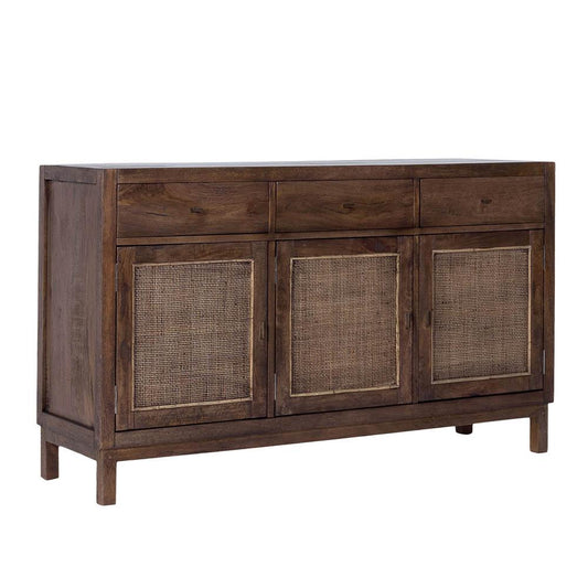 ELDRIDGE SOLID MINDI WOOD 3-DOOR 3 DRAWER SIDEBOARD/BUFFET IN HONEY BROWN 140CM