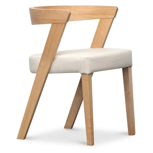 COSTA  SOLID RUBBERWOOD LEATHER DINING CHAIR NATURAL/FROST
