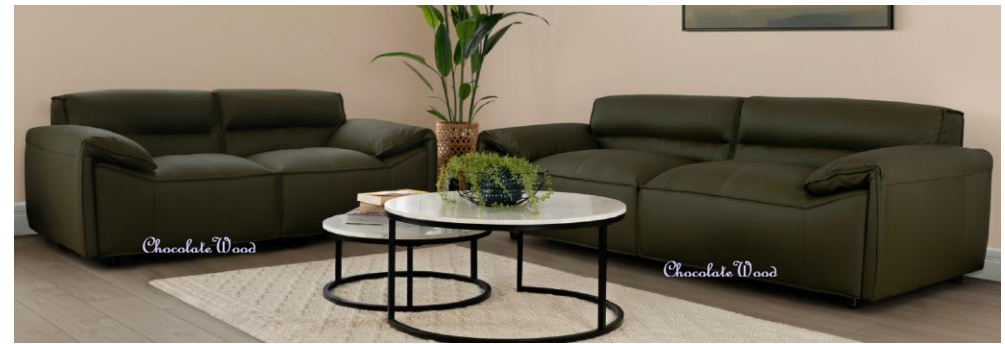 SPARKLER LEATHER 3-SEATER + 2-SEATER LEATHER SOFA OLIVE GREEN LOUNGE SET