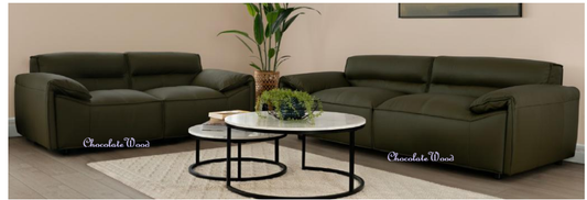 SPARKLER LEATHER 3-SEATER + 2-SEATER LEATHER SOFA OLIVE GREEN LOUNGE SET