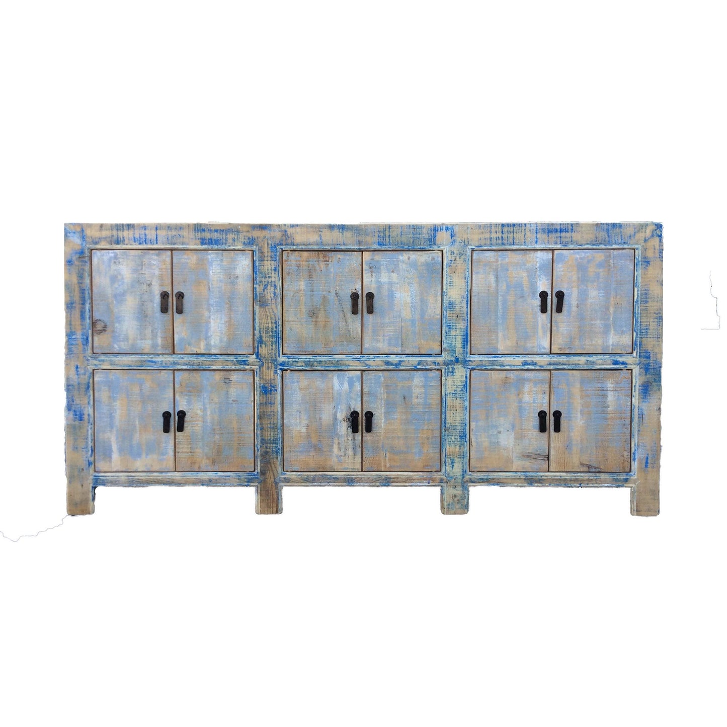ZUNYI H5 CHINESE ANTIQUE RECYCLED  PINE TIMBER BUFFET/SIDEBOARD 12 DOORS BLUE & GREY