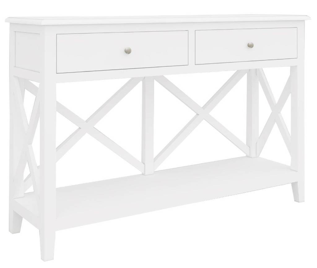 LUGANO HAMPTONS STYLE ACACIA 2-DRAWER CONSOLE TABLE/HALL TABLE WHITE