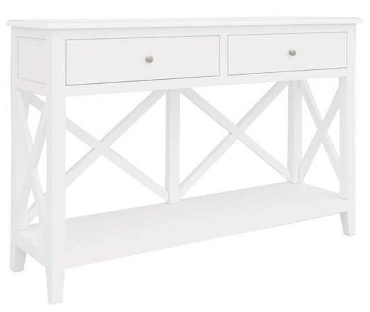 LUGANO HAMPTONS STYLE ACACIA 2-DRAWER CONSOLE TABLE/HALL TABLE WHITE