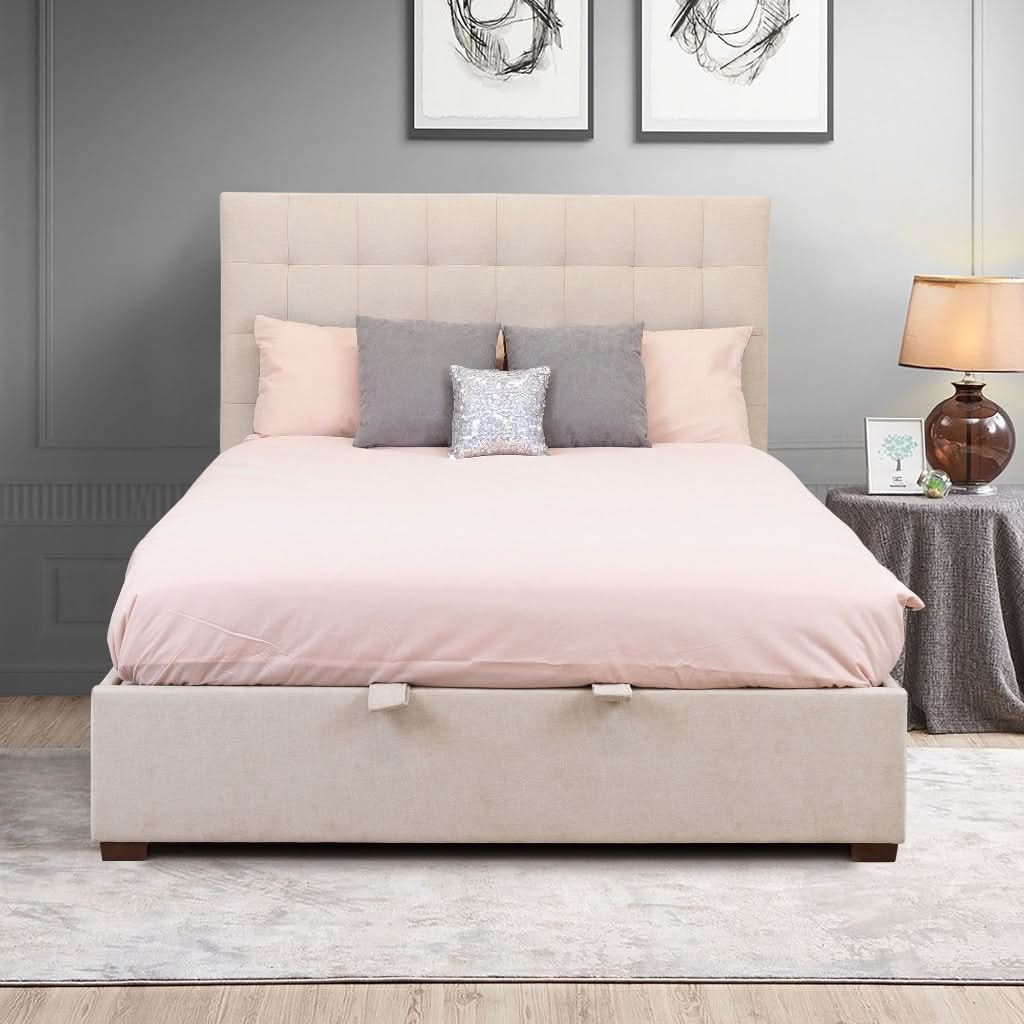 HONI GAS LIFT STORAGE KING SIZE BED OATMEAL