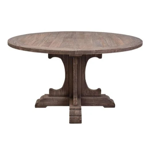 IVERSON OLD ELMWOOD ROUND PEDESTAL DINING TABLE NATURAL ELM COLOUR 140CM