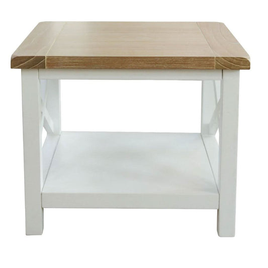 CHRISTA HAMPTON SOLID ACACIA LAMP TABLE/SIDE TABLE LIGHT OAK TOP WHITE BASE