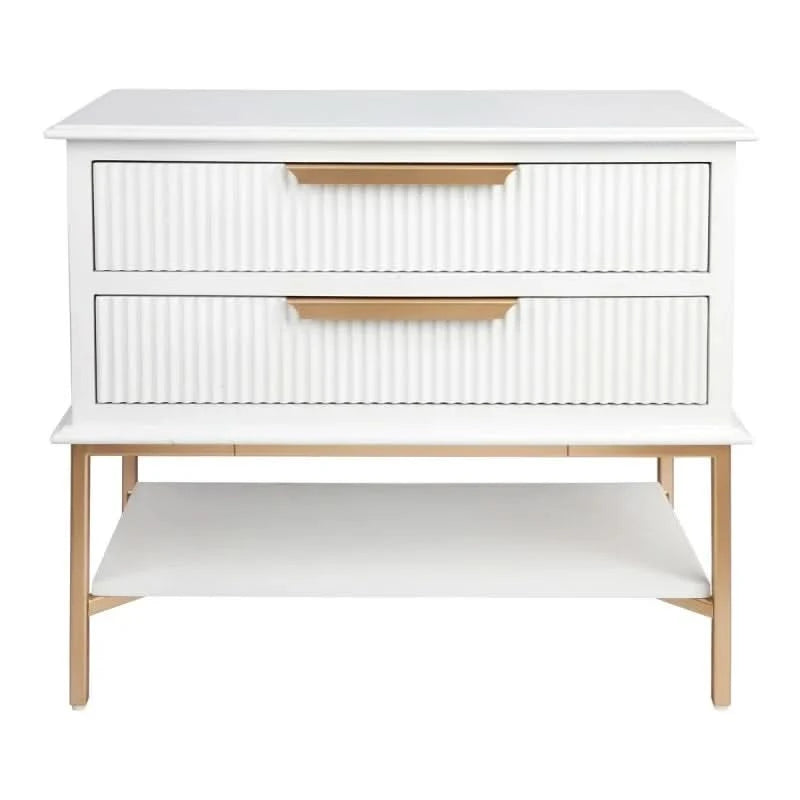 MORETTI 2-DRAWER BEDSIDE TABLE SATIN WHITE/GOLD LARGE