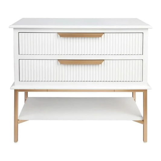 MORETTI 2-DRAWER BEDSIDE TABLE SATIN WHITE/GOLD LARGE