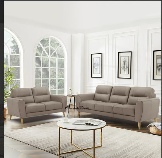 VIGGO 2-SEATER + 3-SEATER  LEATHER SOFA SET LIGHT BROWN