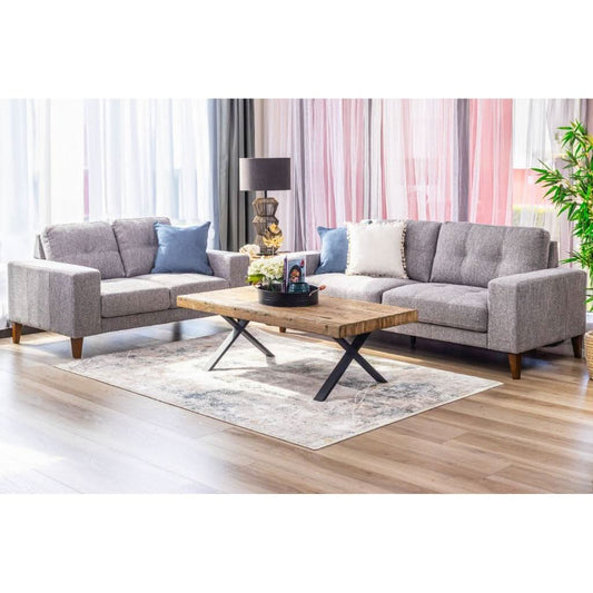 LIZ 3-SEATER + 2-SEATER MID-CENTURY GREY FABRIC SOFA SET