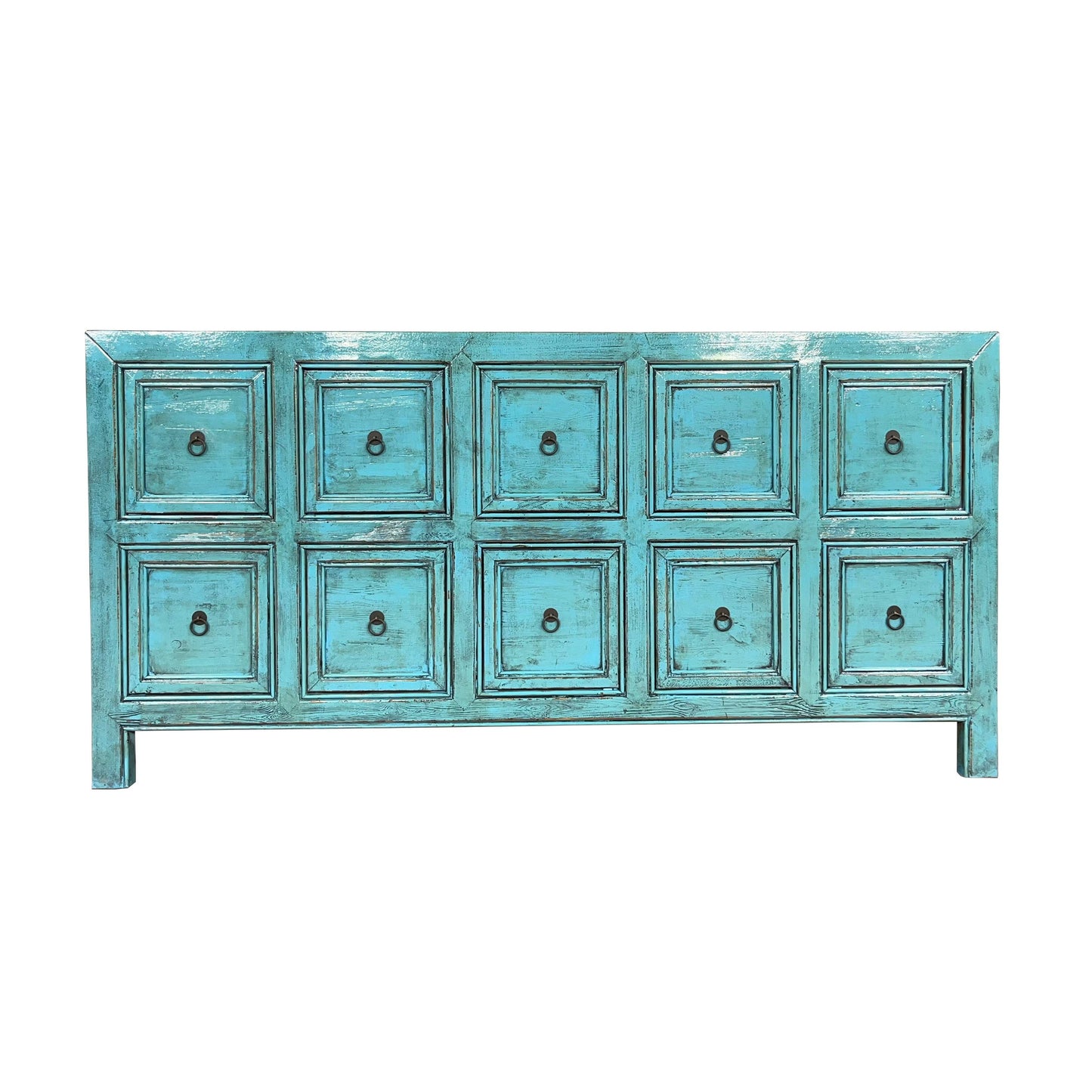 LUZHOU H25 CHINESE ANTIQUE RECYCLED  PINE TIMBER BUFFET/SIDEBOARD 10 DRAWERS TURQUOISE