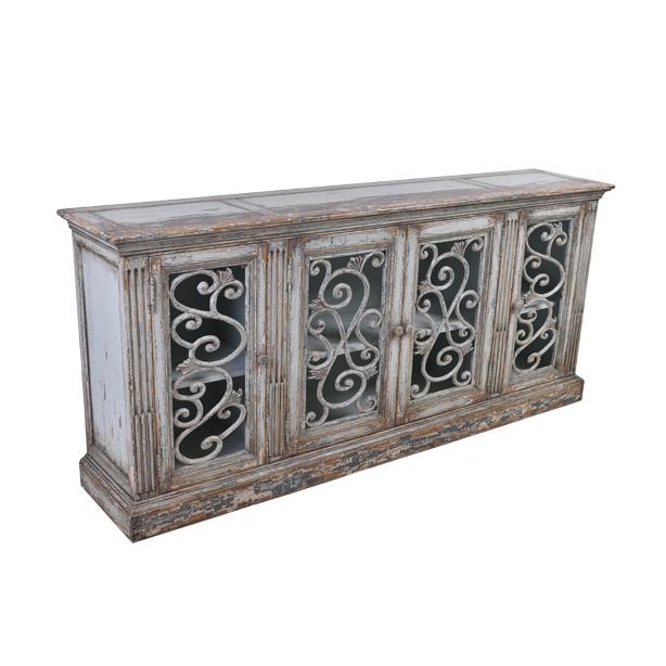 MALVERN RECLAIMED ASIAN TIMBER 4-DOOR SIDEBOARD/BUFFET IN WEATHERED GREY