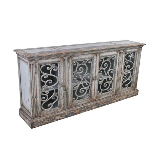 MALVERN RECLAIMED ASIAN TIMBER 4-DOOR SIDEBOARD/BUFFET IN WEATHERED GREY