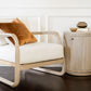 CARDENAS ARMCHAIR LOUNGE CHAIR MAHOGANY FRAME RATTAN BACK SANDBAR COLOUR
