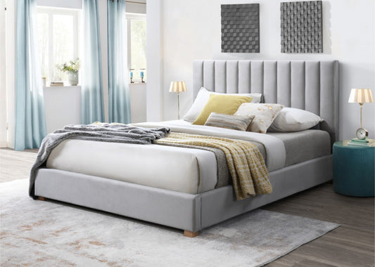 CLEARY FABRIC KING SINGLE BED LIGHT GREY