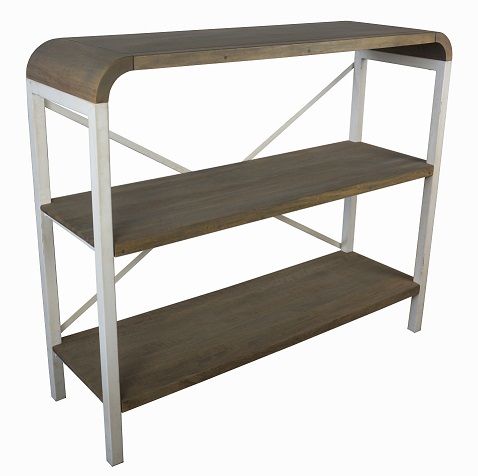 MELLIN MANGO WOOD 3 TIER SHELF STAND BOOKCASE WHITE/GREYWASH
