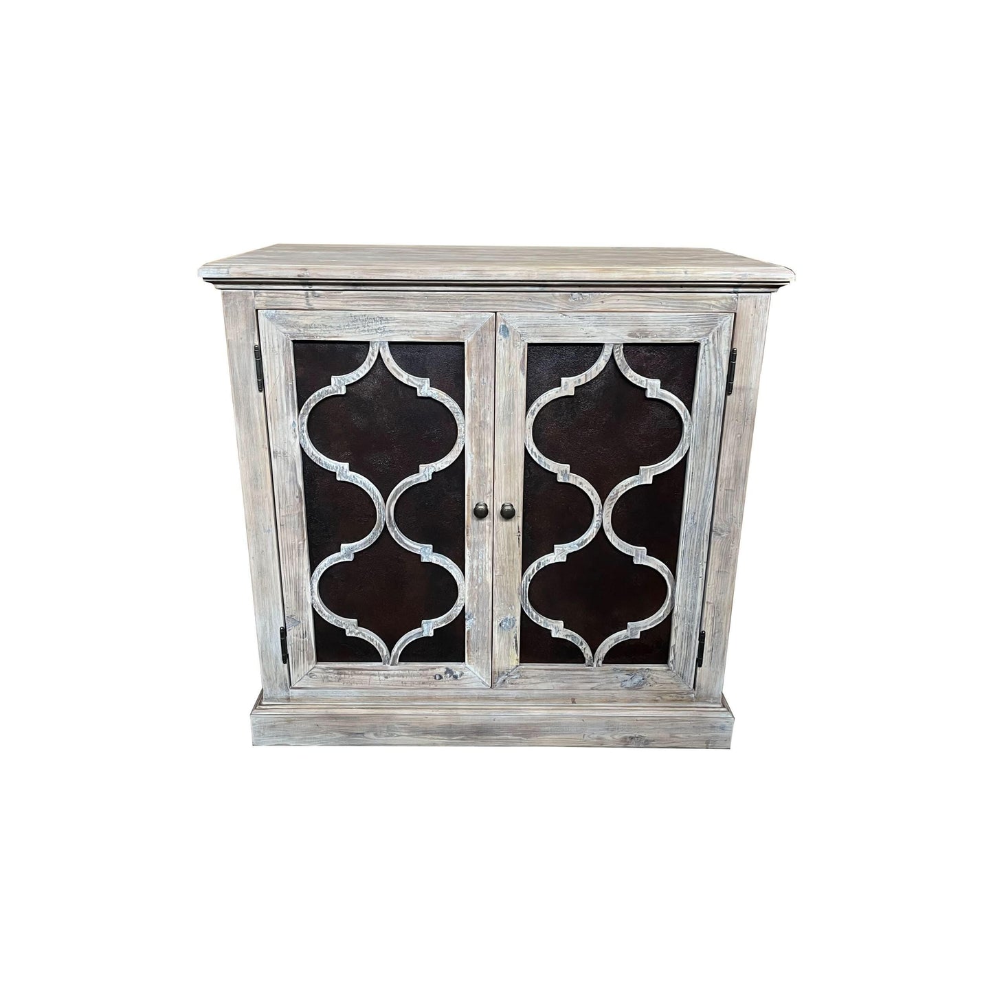 REINA GREYWASHED RECYCLED TIMBER/HERITAGE METAL 2-DOOR CABINET CUPBOARD