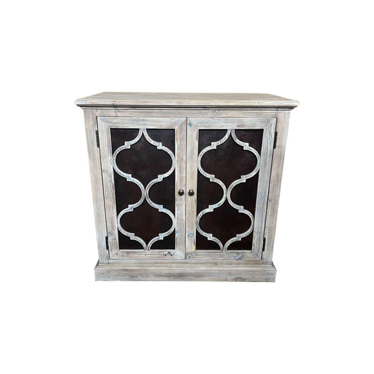 REINA GREYWASHED RECYCLED TIMBER/HERITAGE METAL 2-DOOR CABINET CUPBOARD