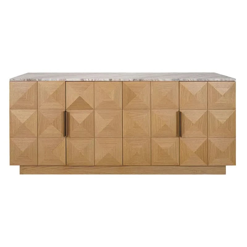 HAMPSHIRE  RIVER BROWN MARBLE/NATURAL OAK 4-DOOR BUFFET/SIDEBOARD