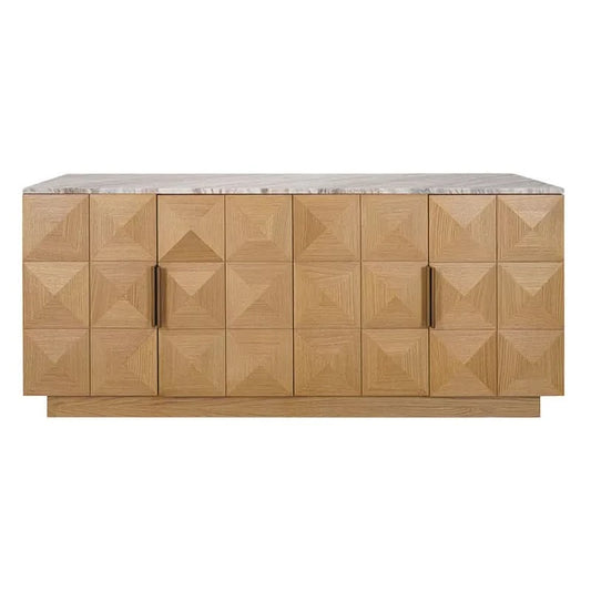 HAMPSHIRE  RIVER BROWN MARBLE/NATURAL OAK 4-DOOR BUFFET/SIDEBOARD