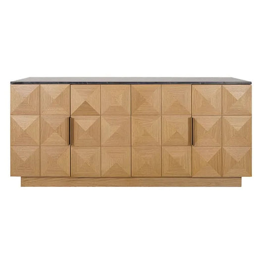 HAMPSHIRE BLACK MARBLE/NATURAL OAK 4-DOOR BUFFET/SIDEBOARD