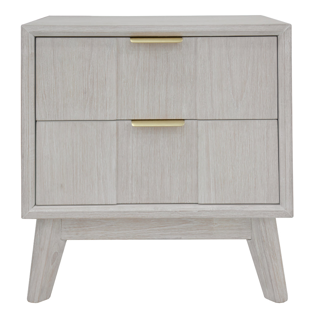 NOVAK SOLID ACACIA  2-DRAWER BEDSIDE TABLE WHITEWASHED