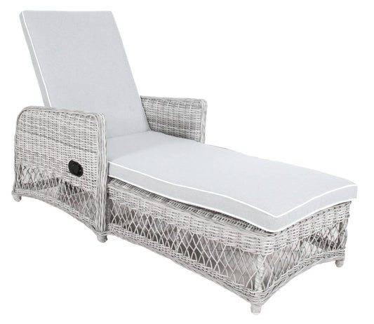 SWOOZIE  OUTDOOR HAMPTON GREY SUN-LOUNGE SUNBED WICKER & FABRIC