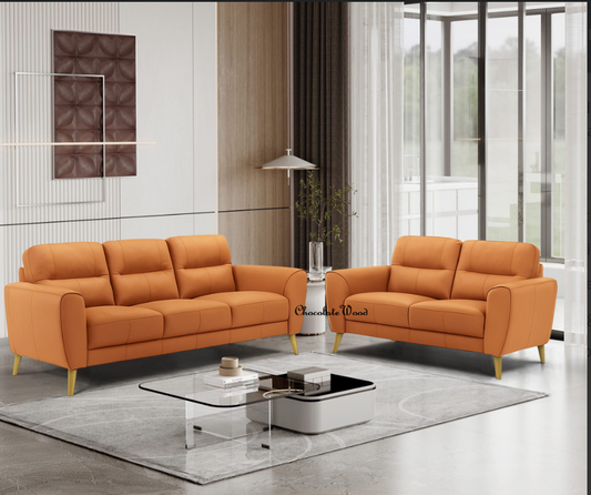 VIGGO 2-SEATER + 3-SEATER  LEATHER SOFA SET ORANGE