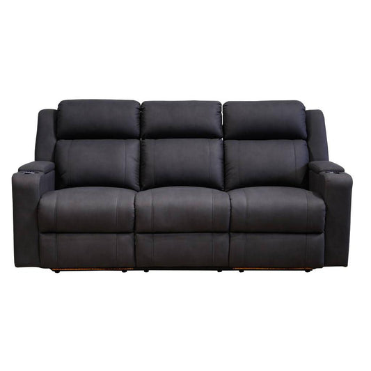 DORIA 3-SEATER RHINO SUEDE FABRIC ELECTRIC RECLINER BLACK - MyChocolateWood
