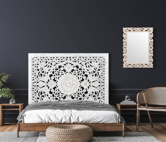 DAUPHIN MANGO WOOD QUEEN HEADBOARD ANTIQUE WHITE