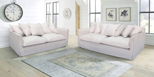 SALIS 3-SEATER SOFA FABRIC WITH 7 CUSHIONS IN STONE COLOUR