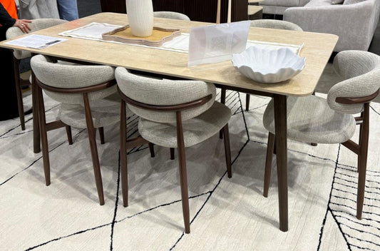 SEVERIN SOLID & VENEER MALAYSIAN HARDWOOD RECTANGULAR DINING TABLE  180CM & 6 SEVERIN CHAIRS