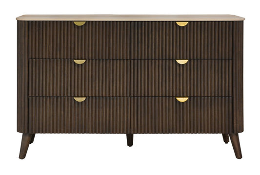 SEVERIN SOLID & VENEER MALAYSIAN HARDWOOD 6  DRAWER DRESSER/ 6 DRAWER CHEST OF DRAWERS  WALNUT