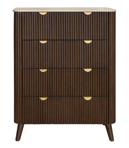 SEVERIN SOLID & VENEER MALAYSIAN HARDWOOD 4  DRAWER TALLBOY/ 4 DRAWER CHEST OF DRAWERS  WALNUT