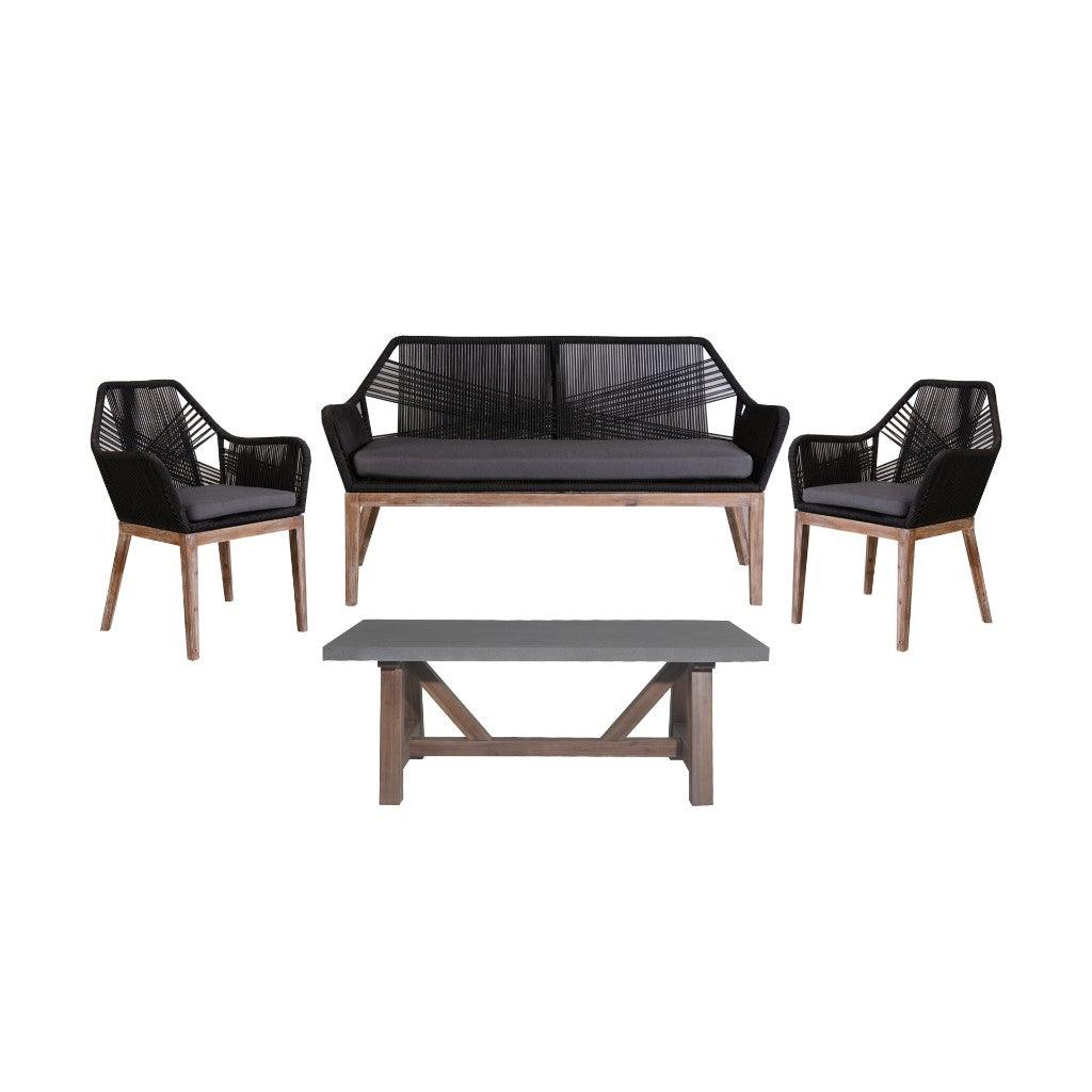 SKARA 4 PIECE OUTDOOR LOUNGE SET TIMBER LEG BLACK/GREY