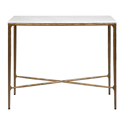SOREN MARBLE SMALL CONSOLE TABLE/HALL TABLE - BRASS FRAME 90CM