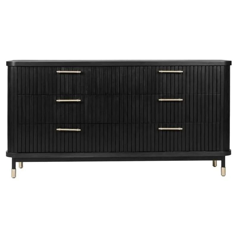 PEMBROKE OAK TIMBER 6-DRAWER CHEST OF DRAWERS  BLACK