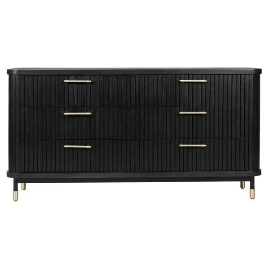 PEMBROKE OAK TIMBER 6-DRAWER CHEST OF DRAWERS  BLACK