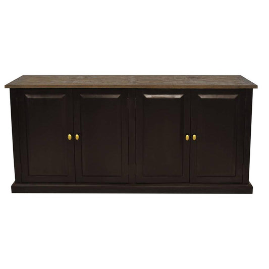 SORANZO MANGO WOOD 4-DOOR BUFFET SIDEBOARD HANDCRAFTED PARQUET TOP OAK/BLACK