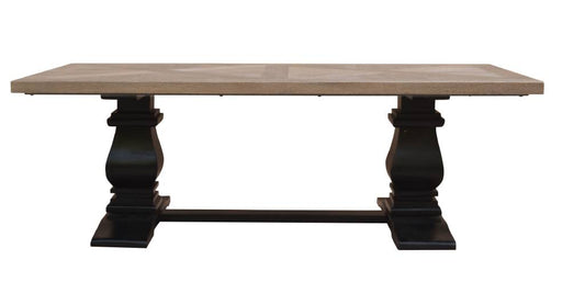 SORANZO MANGO WOOD COFFEE TABLE HANDCRAFTED PARQUET TOP OAK/BLACK 135CM FRENCH PROVINCIAL