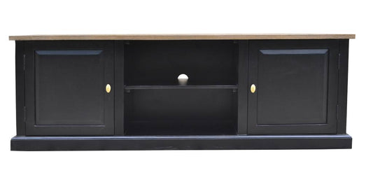 SORANZO MANGO WOOD 2-DOOR 1 SHELF ETU TELEVISION UNIT HANDCRAFTED PARQUET TOP OAK/BLACK
