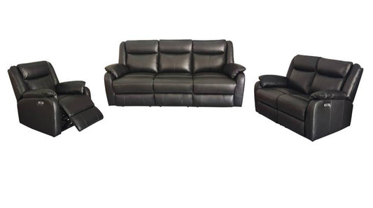 BARRON GENUINE MURANO LEATHER 3-SEATER  2-SEATER + 1 SINGLE RECLINER ARMCHAIR  LOUNGE SUITE BLACK