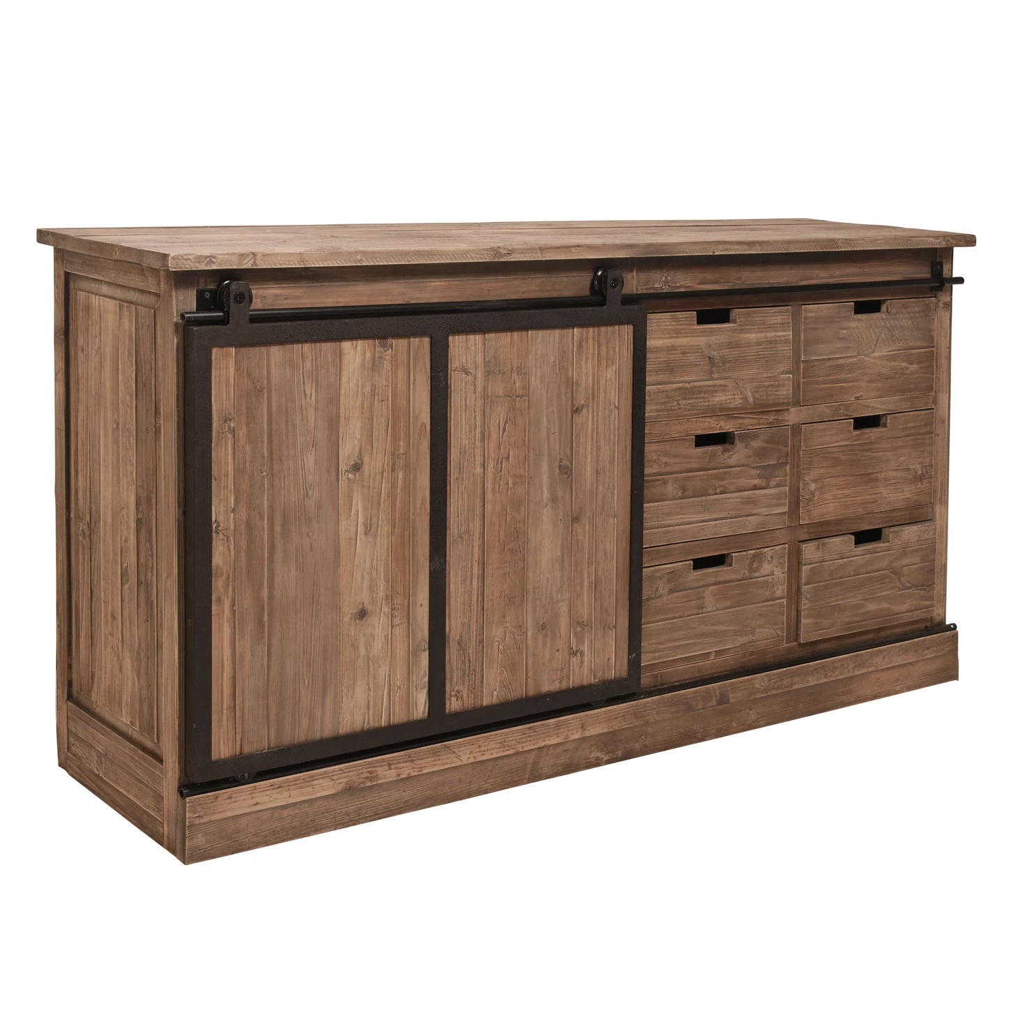 MORIAH SOLID RECLAIMED ELM TRACK SLIDING DOOR BUFFET BLACK & NATURAL