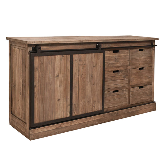 MORIAH SOLID RECLAIMED ELM TRACK SLIDING DOOR BUFFET BLACK & NATURAL